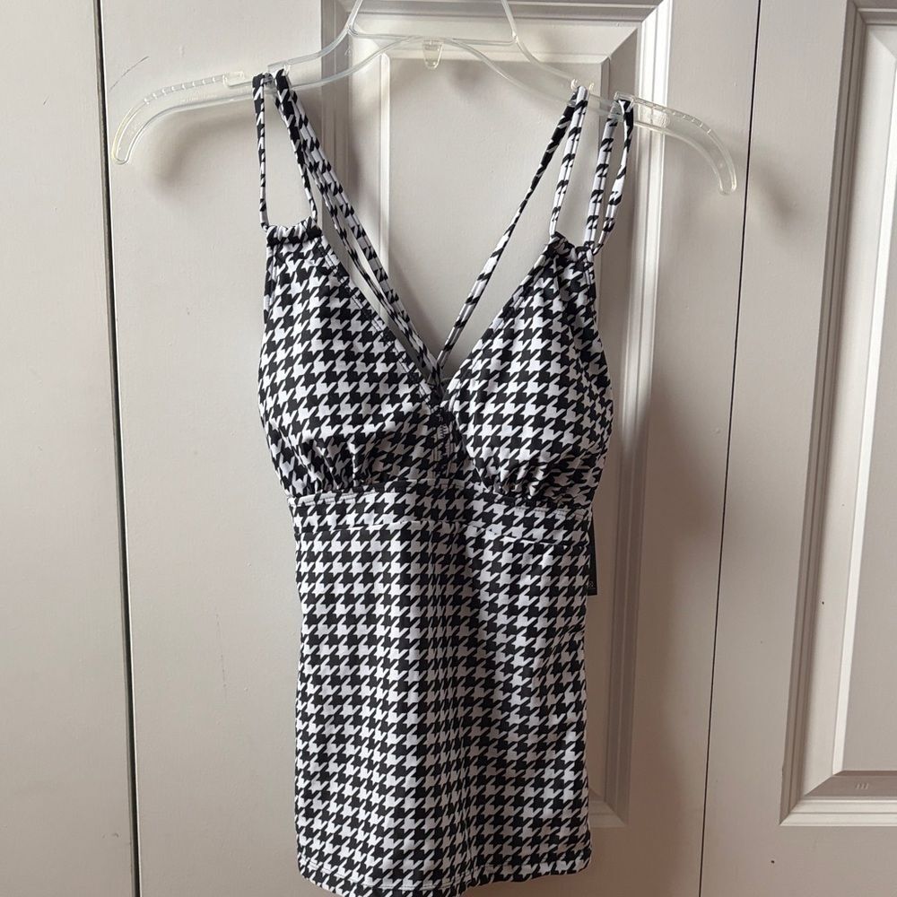 Bikinx Women's Size Small Black and White Houndstooth Tankini Top New with Tags